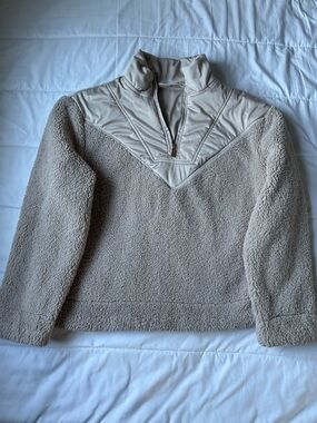 Style & Co. Taupe Sherpa Pullover with Quilted Yoke